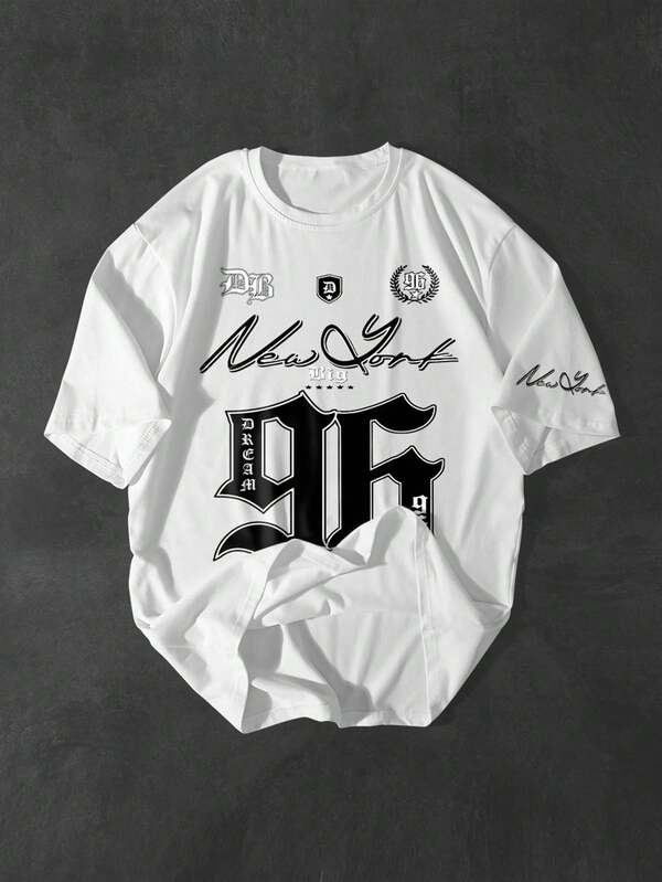 PAVTROS 男士休闲数字印花短袖T恤，夏季