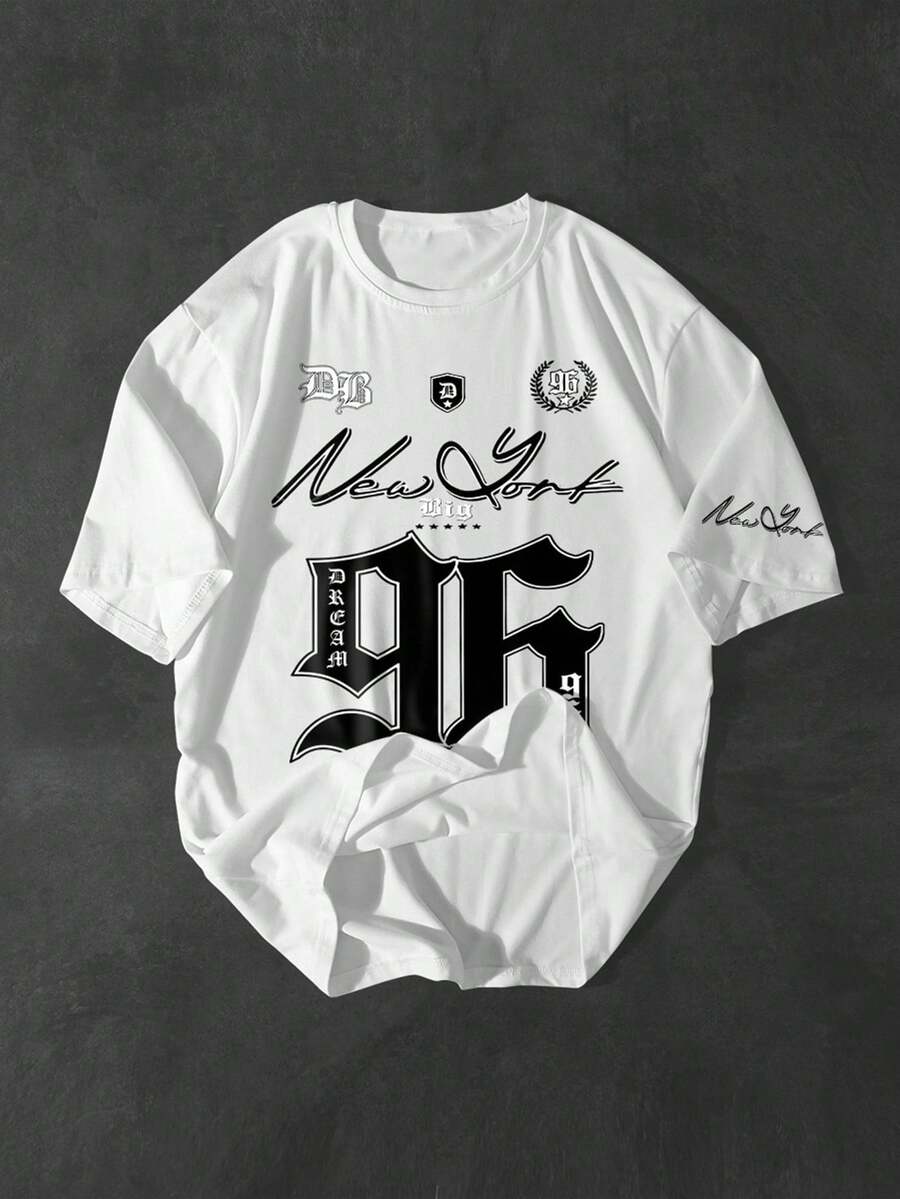 PAVTROS 男士休闲数字印花短袖T恤，夏季 - 白色 - 查看 1