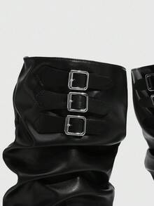 CUCCOO SZL White Pointed Toe Stiletto Heel Mid-Calf Slip-On Boots - Black - View 8