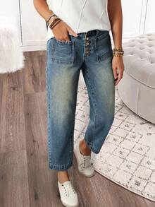 EMERY ROSE Women's Casual Washed Tapered Leg Jeans - Blue - View 3