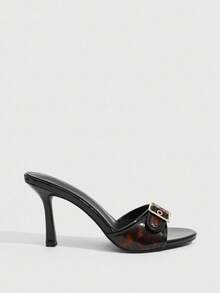 CUCCOO SZL Giày cao gót đế tròn cổ điển thoải mái họa tiết da báo đen kết hợp khóa cài vàng - màu nâu - Xem 3