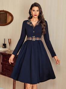 Vintamour Váy dự tiệc thanh lịch cổ điển dành cho nữ có túi, thắt lưng, kẻ caro, chắp vá, màu tương phản, thường ngày, đi làm, nghỉ mát, ngày lễ, váy dài maxi, màu xanh nước biển, váy dài tay, váy cổ kẻ caro, váy mùa thu, váy có thắt lưng, quần áo mùa thu cho nữ, quần áo mùa thu cho nữ, trang phục mùa thu cho nữ, trang phục mùa thu cho nữ, quần áo mùa đông cho nữ, quần áo Giáng sinh cho nữ, trang phục Giáng sinh cho phụ nữ, trang phục Ngày Quốc khánh Ả Rập Xê Út, váy thanh lịch cho nữ, năm mới - Màu xanh lam - Xem 4