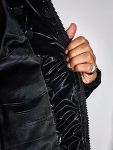 ROMWE MEN Street Life Men's Fashionable Textured Rhinestone Decor Winter Jacket - Black - View 5