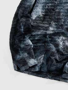 ROMWE MEN Goth 休闲长袖深色纹理男士T恤，百搭日常穿着，秋季款 - 黑色 - 查看 5