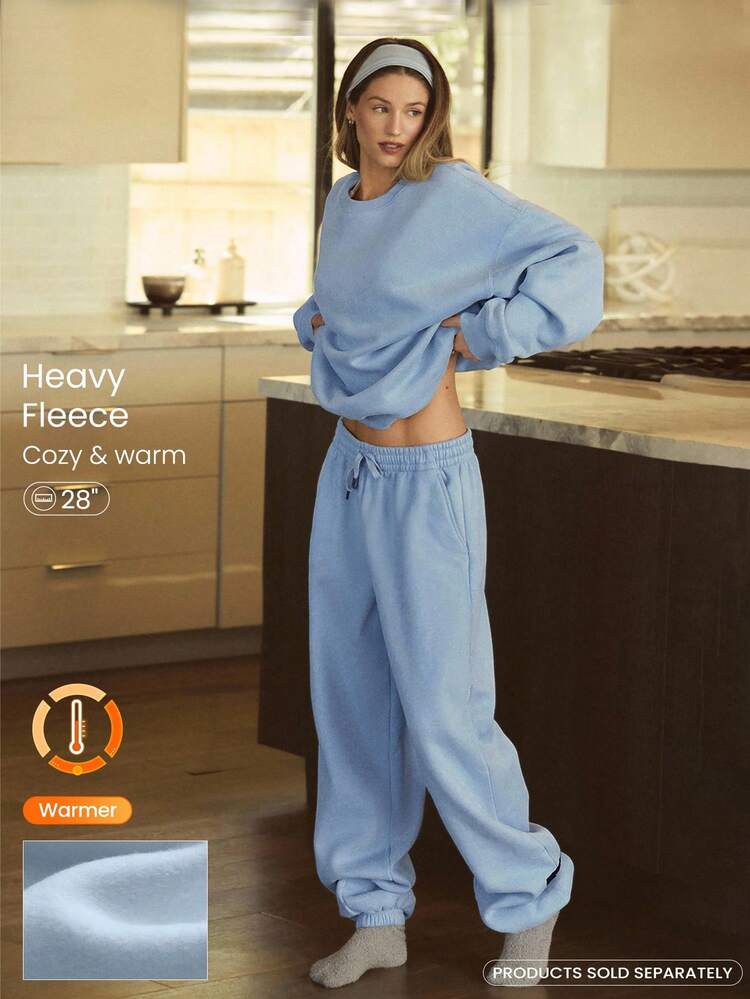 Heavyweight Fleece Oversized Fit Adjustable Drawstring Waist Basic Joggers With Side Pockets Daily Casual Thermal Warm Winter