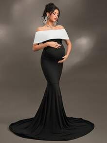 Cheriluna Maternity Váy chụp ảnh bầu cho tiệc chào đón em bé/Váy dự tiệc thanh lịch - Đen và trắng - Xem 1