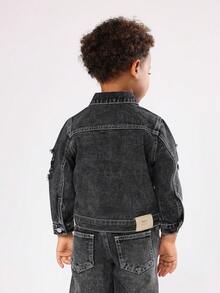 SUMWON 儿童经典牛仔夹克破洞设计街头风格卡车司机牛仔外套都市时尚休闲日常冬春两用