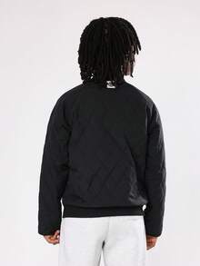 SUMWON Quilted Bomber Jacket Winter Kids Varsity Style Outerwear With Monogram Logo Classic Hip Length Fashion Youth Streetwear Snap Button Closure - Black - View 2