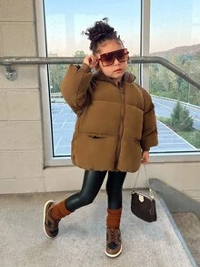 SHEIN Babygirl 可爱百搭保暖内衬黑色连帽棉服，秋冬