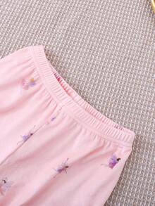 2pcs Young Girls Dance Girl Ruffle Trim Long Sleeve Top And Long Pants Pajama Set Fall Winter - Baby Pink - View 5