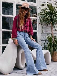 EMERY ROSE Quần denim thường ngày có túi nút phía trước dành cho nữ, mặc hàng ngày - Màu xanh lam - Xem 2