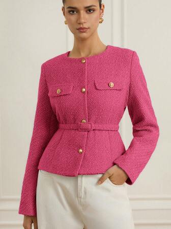 Aveloria Rosie Tweed Fabric, Cinched Waist Waist Decor, Elegant & Sophisticated Versatile Fashion Design Women Jacket
