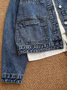 Attitoon Women's Autumn Contrast Color Lapel Raglan Sleeve Single-Breasted Casual Denim Coat Retro Jean Coat Street Casual Contrast Lapel Multi-Pocket Loose-Fit Denim Coat Women's Winter Coat New Year Casual Coats For Women - Medium Wash - View 6