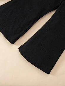 SHEIN Babygirl 毛绒格子夹克、针织上衣和裤子三件套，秋冬 - 黑與白 - 查看 9