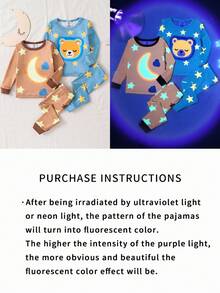 SHEIN 4pcs Baby Boy Cute Glow-In-The-Dark Star & Moon Pattern Long Sleeve Bodysuit And Long Pants Comfortable Pajamas Set - Multicolor - View 4