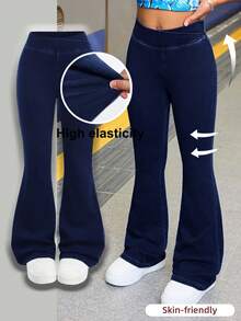 SHEIN Teen Girl Fashion Casual Blue Denim Daily Exercise Basics Stretch Slim Flared Jeans For Girls Soft Dailywear And The Four Seasonsr Teen Girl Clothes - Dark Wash - View 5