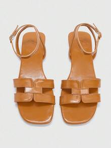 CUCCOO BIZCHIC 1cm Heel Brown PU Women's Fashion Comfortable Flat Slide Sandals - Brown - View 6