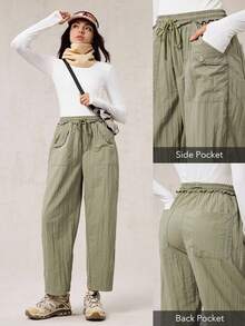 OutZeal Pantalones de mujer resistentes al agua con volantes, cintura con cordón y bolsillos para senderismo y camping en otoño e invierno