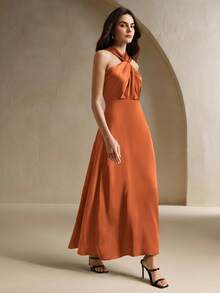 Anewsta Vestido sin mangas con diseño de cruce, vestimenta elegante para resort urbano