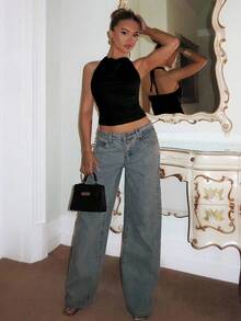 Glamine 优雅黑色圣诞派对无袖吊带上衣，女士冬季款 - 黑色 - 查看 5