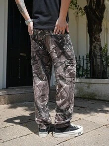 Manfinity Roghcode Men's Branch Pattern Cargo Pocket Straight Loose Casual Jeans - Multicolor - View 2