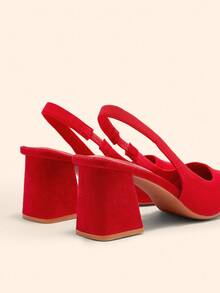 CUCCOO BASICS Women's Fashion Fabric Backstrap Chunky Heel Pointed Toe PU Leather Commuting Slip-On Shoes, Suitable For Dates, Parties, And Vacations For Christmas