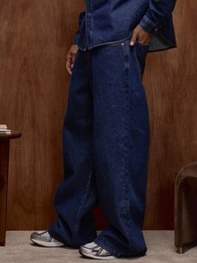 Musero Quần jeans denim dáng rộng cơ bản với chi tiết túi/Bộ sưu tập đồ cơ bản mùa đông. - Rửa tối - Xem 3