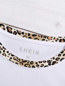 Franclia 女士豹纹蝴蝶结装饰圆领T恤 - 白色 - 查看 3