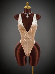 Amplova Bộ đồ liền thân không tay đính đinh tán thời trang nữ gợi cảm - Nhiều màu - Xem 4