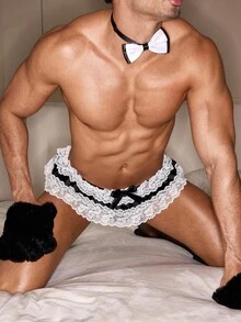 DrisQ Lace Trim, Satin, Bow, Backless, , Crossdressing, LGBTQ, Cosplay, Men's Sexy Lingerie