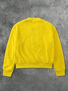 ROMWE MEN Street Life Men's Embroidered Half-Zip Pullover Sweatshirt, Suitable For Autumn/Winter - Yellow - View 2