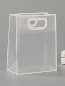 1/5/10个装透明礼品袋，简约镂空提手设计PVC礼品包装袋，适用于派对 - 白色 - 查看 17