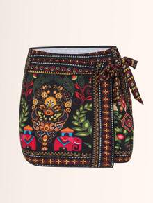 Swim Oasis 2pcs/Set Positioning Print Strap Top + Positioning Print Skirt, Summer Outfit