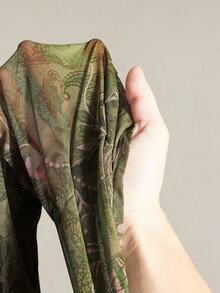 SHEIN ICON Vintage Retro Print Mesh Sheer V-Neck Flare Sleeve Women Top Bell Sleeves Boho Top