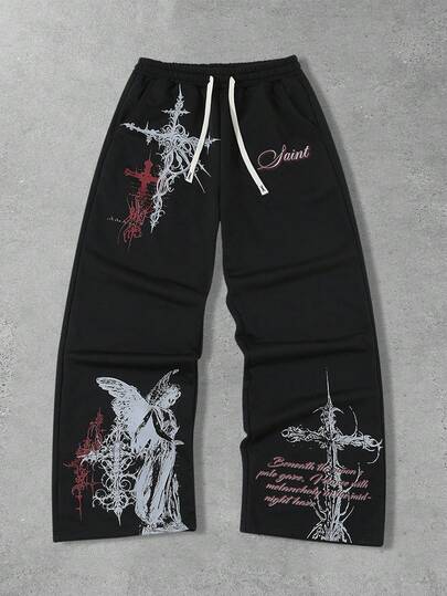 Street Life Estampado de cruz oscura gótica para hombre, apto para uso diario, otoño/invierno