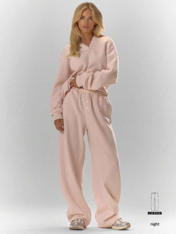 MUSERA Pantalón de chándal de pierna ancha con detalle de botones, cómodo y casual para otoño, invierno, Navidad y club de café