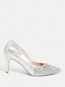 CUCCOO TILAWA Fashionable Sexy Pointed Toe Thin High Heel Hollow Out Rhinestone Glamorous Party Silver Women High Heel Pumps For Christmas - Silver - View 9