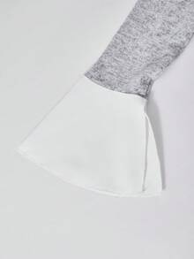 Teenage Girls' College Style Polo Collar 2 In 1 Brushed Ribbed Splice Long Sleeve T-Shirt - Multicolor - View 4