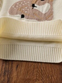 SHEIN 女婴休闲鹿图案毛衣和裤子套装 - 卡其色 - 查看 9