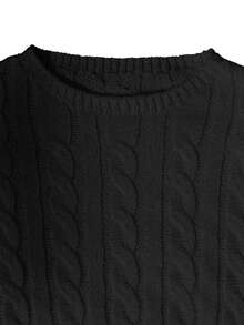 SHEIN Tween Girls Sweaters 1 Piece Tween Girls' Cable Knit Cropped Sweater - Round Neck Puff Sleeve Pullover, Minimalist Twisted Rope Design Lightweight Top For School & Casual Wear, Spring/Fall Cute Outfit