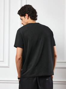 SUMWON Textured Ribbed Slim Fit Crew Neck Short Sleeve T-Shirt Casual Summer Lightweight Basic Minimalist Urban Street Style Plain - Black - View 2