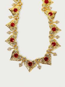 Glisma 18K镀金优雅复古方晶锆石心形吊坠项链 - 紅色 - 查看 6