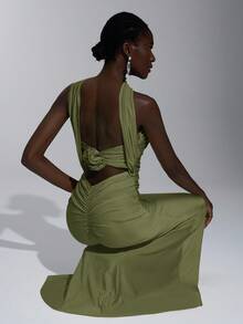 Elitara 优雅浪漫性感简约设计紧身连衣裙，弹力针织，细肩带，露背，修腰。时尚网红风格，适合节日、派对、婚礼、伴娘等场合。