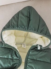 SHEIN Cappotto imbottito con cappuccio, cerniera e fodera termica per bambini maschi, nero, casual, versatile, morbido e confortevole, adatto per giocare nella neve, giacche per bambini piccoli - Verde Scuro - Visualizzare 4