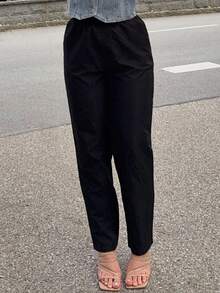 Jeta Ari White Flowy Slim Fit Casual Straight Leg 7/8 Pants - Black - View 4