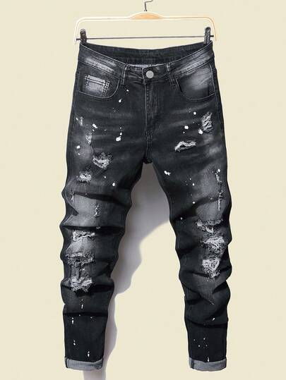 SHEIN Teen Boy Ripped And Paint-Splattered Jeans