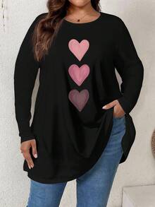 EMERY ROSE Koszulka z nadrukiem w różowe serce Ombre, swobodna, minimalistyczna, z okrągłym dekoltem i dużym rozmiarem, jesień/zima - Wielokolorowe - Zobacz 3