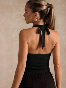 SHEIN BAE 女士性感纯色露背吊带上衣，夏季 - 黑色 - 查看 2