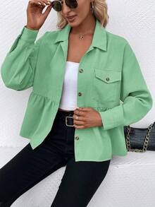 SHEIN LUNE Casual-Woman Fantasy-Simple Ruffle Regular Coat - Mint Green - View 5