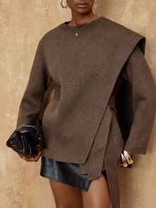 Lumalex VITNOS 奢华秋冬女士不对称设计时尚双面大衣,配腰带,冬季休闲优雅,秋季时尚百搭,适合周末度假、晚宴、秋冬工作场合,今冬必备,御寒大衣,新年、生日礼物,冬季奢华外套,适合约会、外出、夜生活、婚礼、假日、生日、工作和通勤等各种场合。 - 咖啡棕 - 查看 12